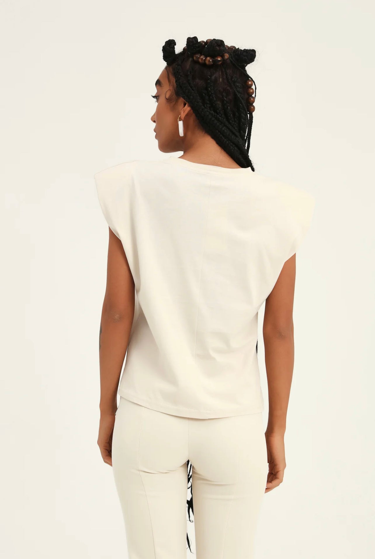 Padded Sleeveless Tshirt - Beige